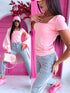 BASIC T-shirt with square neckline - soft pink